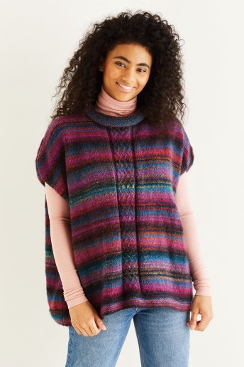Modelo poncho mujerde cuello redondo con lana Pirouette - Explicaciones gratuitas