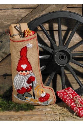 「Elf & Mushroom（サンタさん&きのこ）」Permin Cross Stitch Kits ペルミン クロスステッチキット（ソックス）