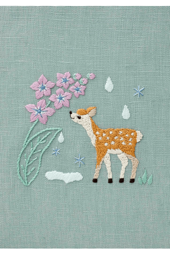 ＜雨上がりと花の香りに喜ぶ小鹿さん＞Chicchi刺繍キット