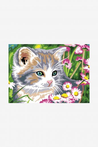 Antique Canvas - Kitten and Daisies