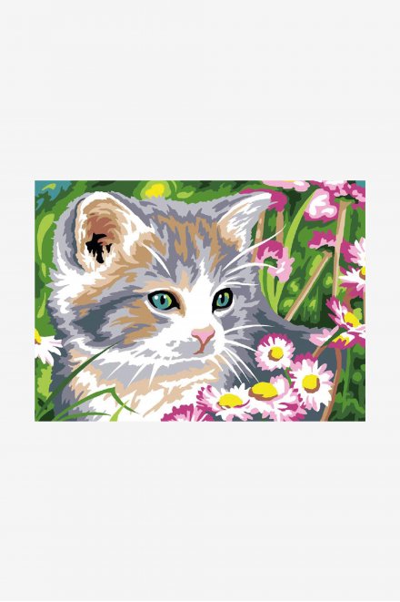 Canevas Antique - Katze und Gänseblümchen