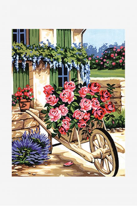 Canevas Antique - Schubkarre mit Rosen