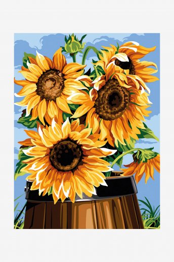 Antique Canvas - Barrel of Sunflowers