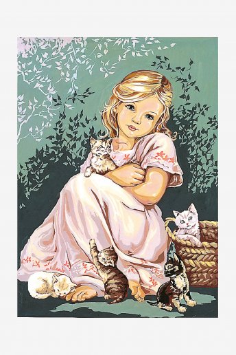 Antique Canvas - Little Girl With Her Cats