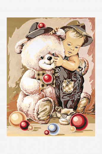 Antique Canvas - Little Boy and Teddy Bear