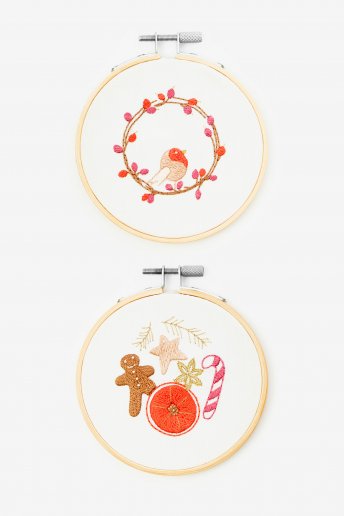 Pastel Candy Cane and Wreath Embroidery Kit Duo