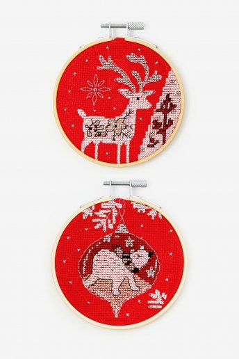 Reindeer and Polar Bear Bauble Cross-stitch Kit Duo
