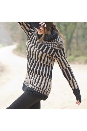 Modelo tricot kitzia jersey jacquard negro y camel 