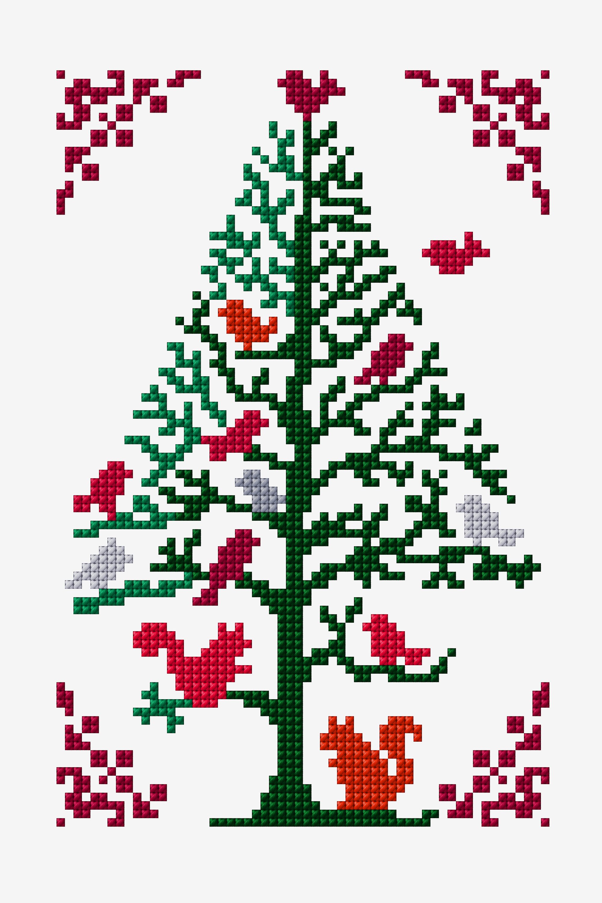 Árbol de navidad con animales del bosque - Diagrama de punto cruz - Medio -  DMC