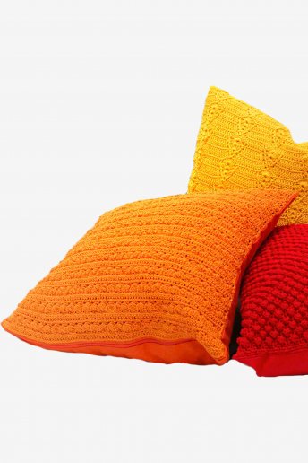Housse de coussin orange - motif crochet