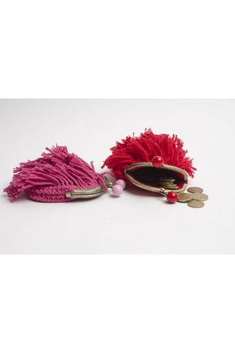Kit porte monnaie à franges coloris rose