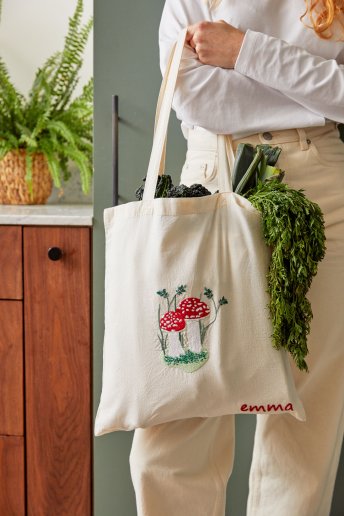 Mushroom Tote Bag - Embroidery Kit - Gift of stitch